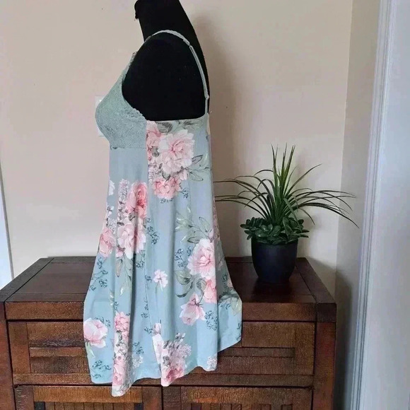 ❤️ NWOT Flora Nikrooz Green Floral  Chemise Small Lace Nightie Pajama Slip - Picture 2 of 10